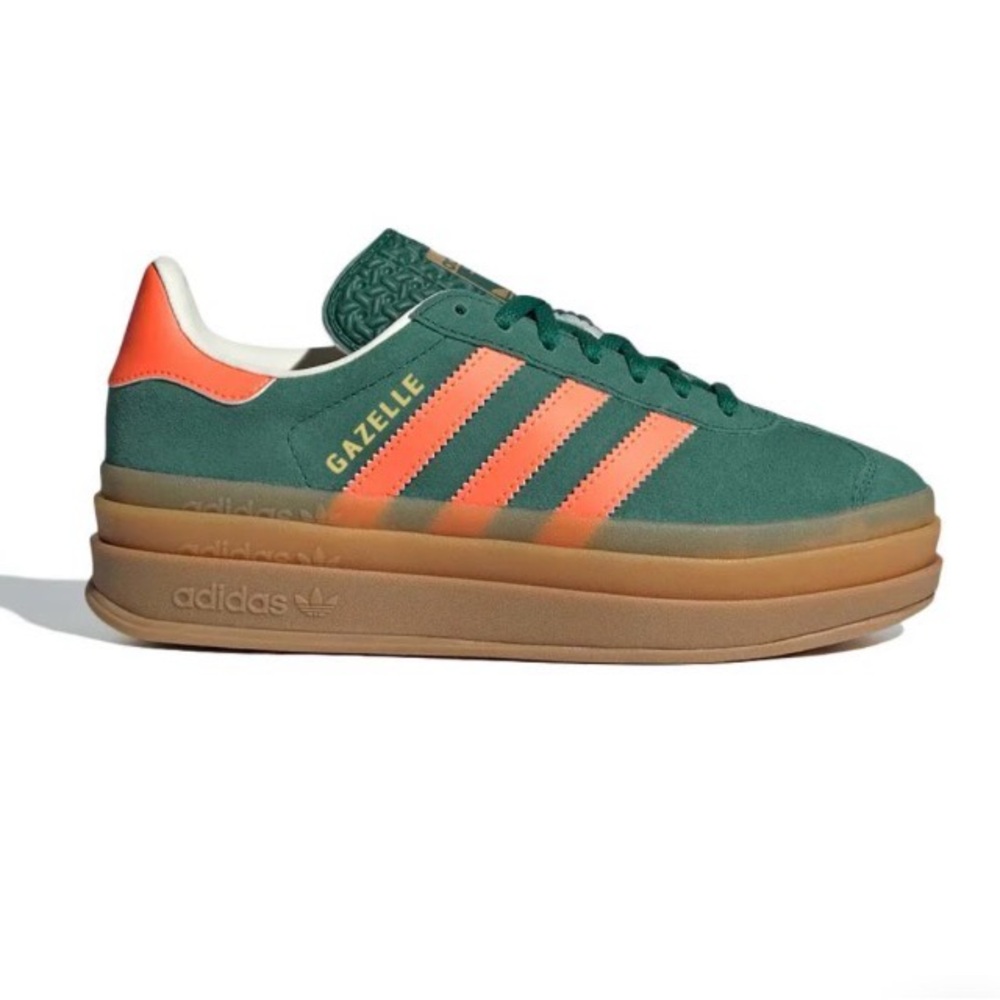 adidas Gazelle Platform Sneaker in Green & Orange Accents